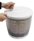 No Sweat Hand Crank Washing Machine Two In One Manual Washer And Spin Dryer Road Trip Ready Ultra Light Portable Mini Laundry Pal Perfect For Campers And Outdoorsmen Grey with hands cranking the lid on, featuring a compact design.