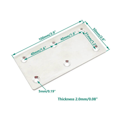 No Fuss Four Pack Heavy Duty Mending Plates Stainless Steel Straight Brackets, 100mm x 50mm size for wood shelves assembly.