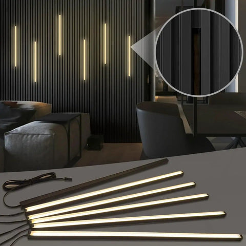 Black LED Recessed Lighting Kit Dope Six Pack Sixteen Inch 3000K Dimmable Warm White Lights For Wood Slat Wall Panels