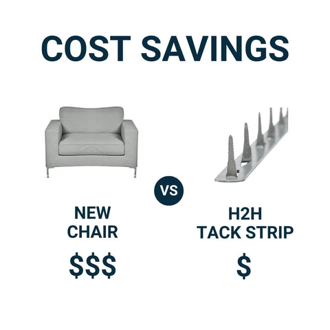 Cost savings comparison between new chair and Pro Grade Metal Tack Strips Pack Of Five 24 Inches Long for upholstery fixes.