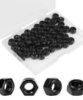 50 Pack Nylon Insert Hex Lock Nuts 8-32 Inch Thread 304 Stainless Steel Self Locking Nuts With Black Zinc Plating in box