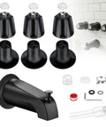 Matte Black Tub And Shower Trim Kit With Diverter Spout, 3-Piece Shower Knob Replacement And Solid Metal Bathtub Faucet Set components