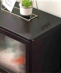 Sturdy Bamboo Desk Shelf Organizer with Hovering Plastic Door Display for home office, corner view with small plant