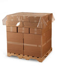 Heavy Duty 60 X 60 Clear Poly Sheeting Pallet Top Covers One Point Two Five Mil Thick 250 Per Roll used to cover stacked cardboard boxes.
