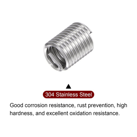 30 Pack 3/8-16 UNC Helical Wire Threaded Inserts In 304 Stainless Steel, Installed Length 19mm, close-up view showing rust resistance