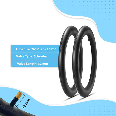 26 Inch Cruiser Bike Tire Replacement Set With Two Tubes And Levers, White Sidewall Folding Tires 26x2.125 Inches, inner tubes displayed