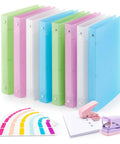 8 Pack 1 Inch 3 Ring Binders Set With 2 Pack Single Hole Punch And 120 Sticky Index Tabs Dope Colorful Pink Blue Green White For Eight And A Half By Eleven Inch Paper Perfect For Office School Organization on display