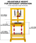 6 Ton Portable H Frame Hydraulic Press With Movable Plate And Overpressure Protection For Metalworking Auto Repair And DIY Projects Built For Pro Use And Home Workshops adjustable height frame