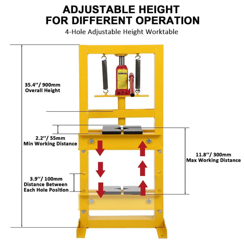 6 Ton Portable H Frame Hydraulic Press With Movable Plate And Overpressure Protection For Metalworking Auto Repair And DIY Projects Built For Pro Use And Home Workshops adjustable height frame