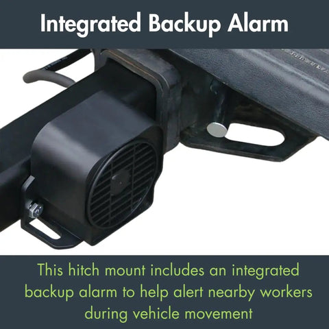 Close-up of Heavy Duty Powered Quick Disconnect Warning Whip Safety Flag Hitch Mount With Backup Alarm, showing integrated alarm system.