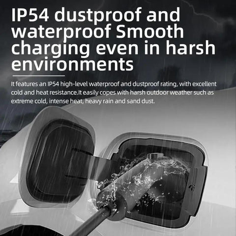 Slick 20 Foot 32 Amp J1772 EV Extension Cord Level 1 And Level 2 Charger Compatible, IP54 waterproof charging in harsh conditions.