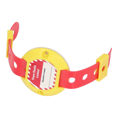 Self Adhesive Electric Panel Lockout Kit With A 13 Hole Strap And Two Clips For Safe Maintenance Lockout in red and yellow