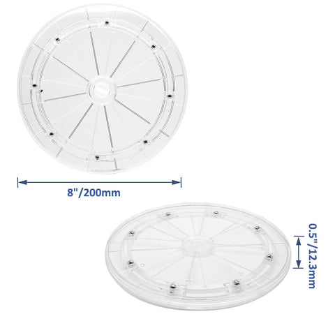 Must-Have 8 Inch Acrylic Turntable Organizer With 360 Degree Rotation, Clear Lazy Susan dimensions illustration