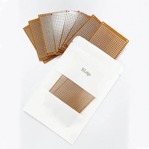 Image of 20-Piece Dope Solder-Finished Prototype PCBs For DIY 5x7cm Circuit Boards Breadboard-Ready With 2.54mm Pin Pitch in packaging.