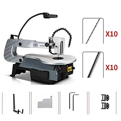 Heavy Duty Desktop Curve Saw Cuts Wood And Steel Without Breaking A Sweat Corded Electric Jig Tool With Dust Free Shield and angled adjustments.