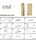 Diagram showing Unfinished Paneled Pine Bi-Fold Door 30x80 Inches For Closet And Interior Use With Hardware Kit included