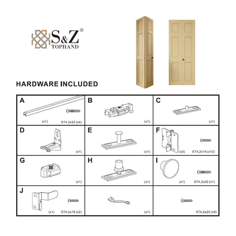 Diagram showing Unfinished Paneled Pine Bi-Fold Door 30x80 Inches For Closet And Interior Use With Hardware Kit included