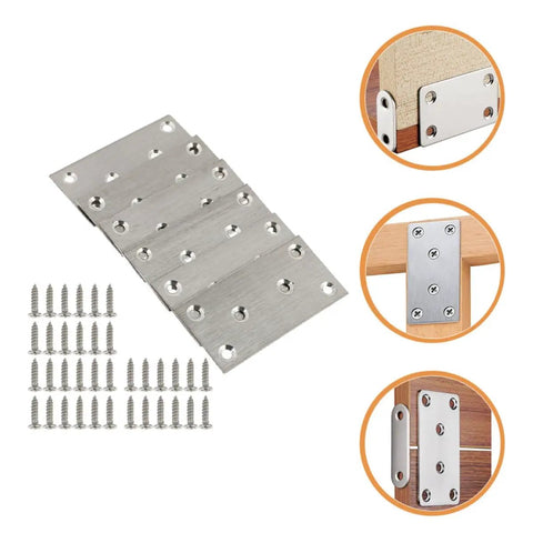 Flat Corner Brace Plates Stainless Steel Heavy Duty Kit With Screws 10 Pcs Furniture Fastening Brackets Silver