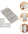 Flat Corner Brace Plates Set Stainless Steel With Screws 10 Piece Kit shown with usage examples on furniture joints