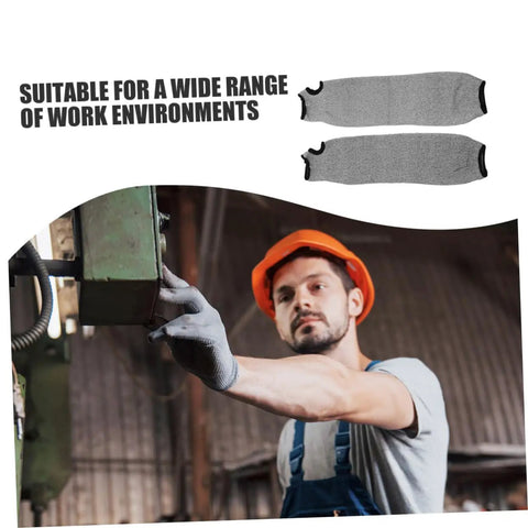 Heavy Duty Cut Resistant Arm Sleeves With Thumb Hole And No Sweat Breathable Design For Mechanics And Craftsmen, gray forearm armor worn by worker.