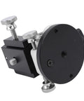 Rock Solid Aluminum Latitude Adjustment Base For Equatorial Mounts, 0 To 90 Degree Wedge With Leveling Bubble For Easy Astrophotography And Astronomy, Three Eighth Inch Universal Thread, Global Latitude Alignment, side view with mounting screws visible.