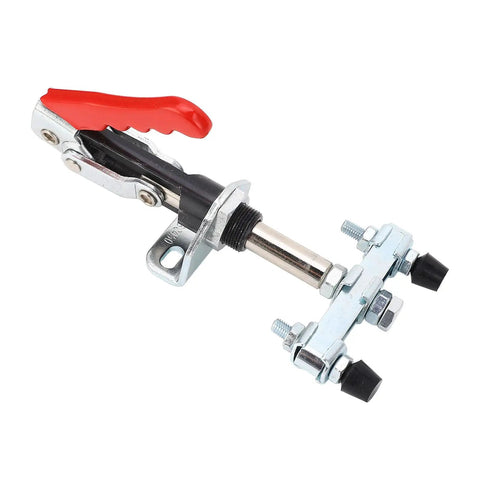 Beefy Quick Release Push Pull Toggle Clamp With Adjustable Elbow Joint And 185 Degree Handle For Metalworking Woodworking Welding And Machinery Maintenance Built From High Carbon Steel For Heavy Duty Precision Clamping, red handle