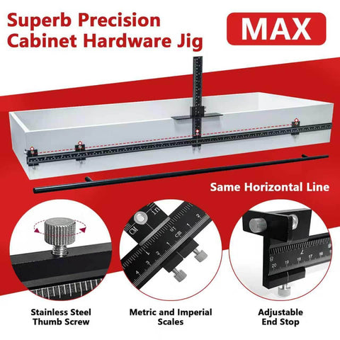 44 Inch Cabinet Hardware Jig Kit With 16 Inch Handle Jig And Auto Center Punch Aluminum Alloy Template Drill Guide displayed