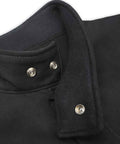 Close-up of Tough As Nails Welding Jacket With Dual FR Fabric Construction collar detail in black FR cotton, size XL.