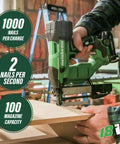 User holding 18V MultiVolt Cordless Stapler Tool Only No Battery For Quick Cabinet And Trim Jobs in a workshop setting