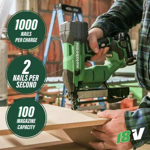 User holding 18V MultiVolt Cordless Stapler Tool Only No Battery For Quick Cabinet And Trim Jobs in a workshop setting