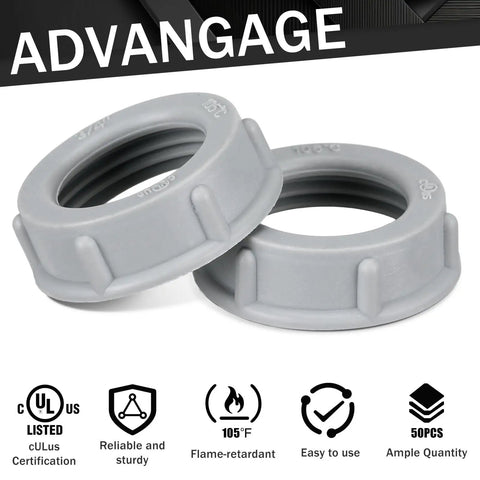 Plastic Insulating Bushing 50 Piece Set for EMT, Rigid and IMC Conduit Fittings, 3/4-Inch Threaded Electrical Bushings