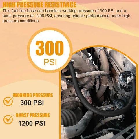 Beefy Half Inch Fuel Line High Pressure Hose 300 PSI Nylon Reinforced 10 Ft installed in engine compartment