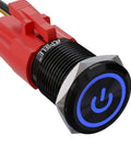 16mm Beefy Latching Push Button Switch With 12V LED Ring, 1NO1NC SPDT On Off, Metal Housing And Socket Plug, Blue Ring Light