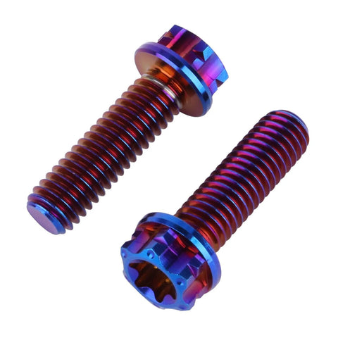 Beefy Titanium Flange Head Bolts Set M6x20mm T30 Torx Burnt Blue Finish Pack Of 4, Grade 5 6AL4V Titanium Alloy Screws