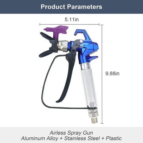 Professional Grade Airless Paint Sprayer Delivering Badass 3600 Psi Output Through A Reversible 517 Nozzle, aluminum and plastic spray gun.
