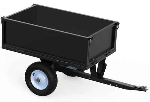 Beefy Heavy Duty Steel Dump Cart For ATVs And Tractors With Fold Down Side Panels 500 Lb Capacity Utility Trailer, black