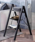 Pro Grade Electric Attic Staircase With Remote Control And Foldable Telescopic Ladder For Smooth Loft Access Built Like A Tank Aluminum Frame serving as a display stand in living room.