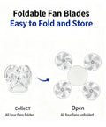 MENGLANSI Flush Mount Fan Light with foldable fan blades, shows all blades in compact and expanded positions.