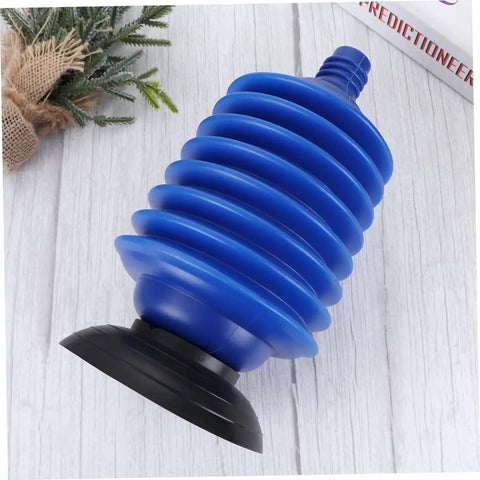 Heavy Duty Accordion Toilet Plunger For Bathroom Use High Pressure Blue Pvc Bellows Tool on a wooden surface.