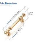Brushed Brass Cabinet Handles 10 Pack 3 Inch Hole Centers Zinc Gold Drawer Pulls dimensions display with measurements.
