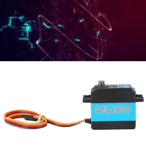 Heavy Duty All Metal Digital Servo Packed With Hella Strong 25kg Torque And Quick 180 Rotation For Water Resistant Rc Crawler Truck Parts And Off Road Mods, featuring aluminum housing.