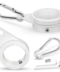 Top Shelf White Aluminum Flag Pole Rings With Grip Tight Clamps Two Pack, showcasing anti-twist swivel and carabiner.