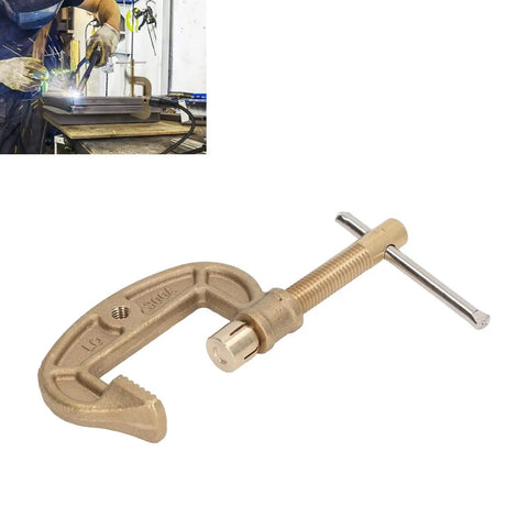 Check Out This Heavy Duty Brass Welding Ground Clamp That Cranks Up To 300 Amps For Serious Gas And Argon Arc Work, featuring a solid G style grip.