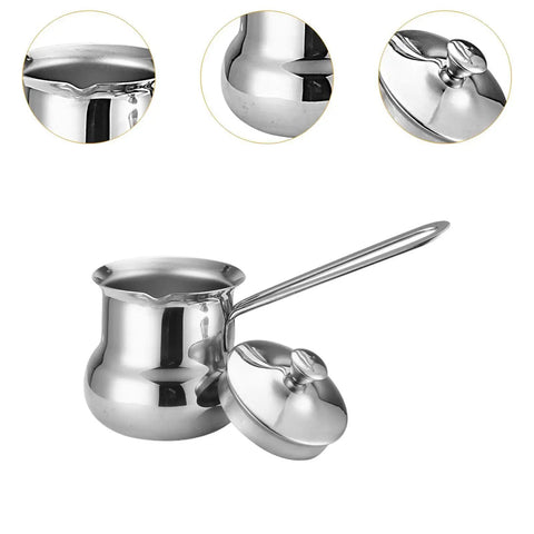 Turkish Coffee Pot Water Kettle With Long Handle For Easy Pouring And No Spill Comfortable Grip Stainless Steel Melting Pot Butter Warmer 720Ml