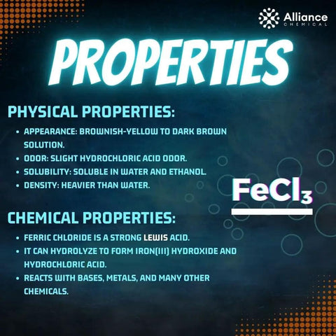 Image listing physical and chemical properties of Ferric Chloride Forty Percent Etchant For Copper And Circuit Boards.