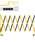 Rock Solid Expandable Metal Safety Gate With Lockable Caster Wheels Heavy Duty Folding Security Barrier And Retractable Mobile Fence kit with yellow and black frame.