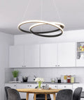 Modern LED Chandelier With Dimmable 36W Light And Remote, Black Acrylic Two Ring Pendant Hanging Lamp For Dining Room
