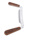 4 Inch HSS Drawknife With Twin Hickory Handles For Stripping Stubborn Bark Fast, showing sharp blade and wooden handles.