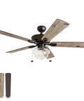 Abner Modern Farmhouse 52 Inch Ceiling Fan With Light For Indoor Outdoor Use Tri Mount LED Ceiling Fan With Five Blades