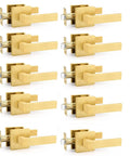 Six Pack Satin Brass Privacy Door Leverset With Lock For Bedroom And Bath Left Or Right Handed Sleek Modern Design